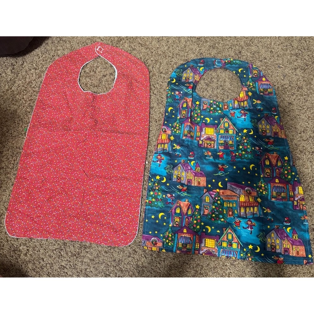 2 Baby Bibs Reversible Handmade Long Christmas Calico Flannel